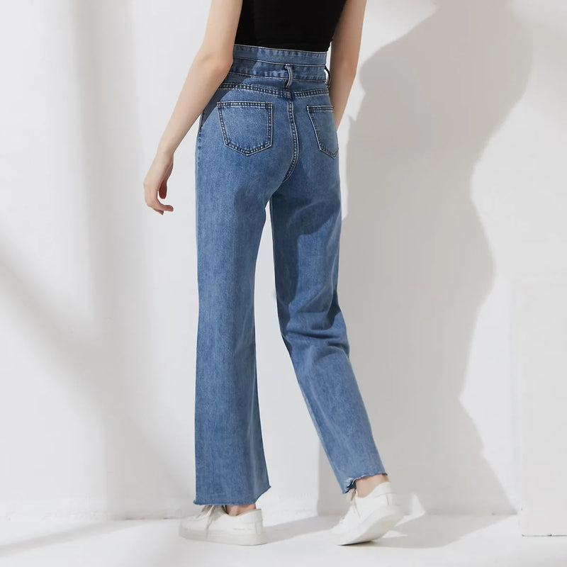 Jeans Women Straight Chic Vintage Casual Street Style Denim Pants Trousers