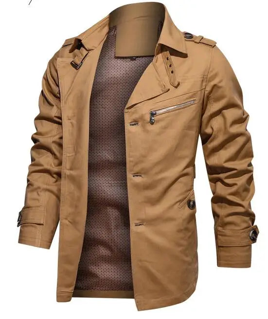 Men's Trench Outwear Cotton Lapel Coat Jacket Men Outdoor Windbreaker Business Casual Jackets