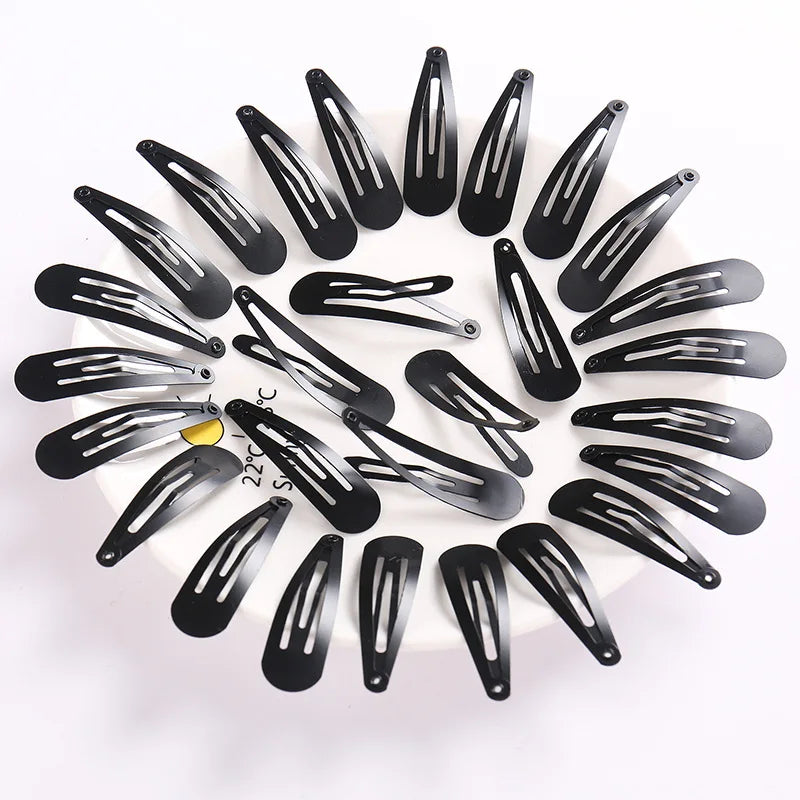 100Pcs Cute 5CM Hair Clips Pins Metal Snap Hair Accessories for Girls Hairpins Black Headbands for Kids Hairgrips Styling