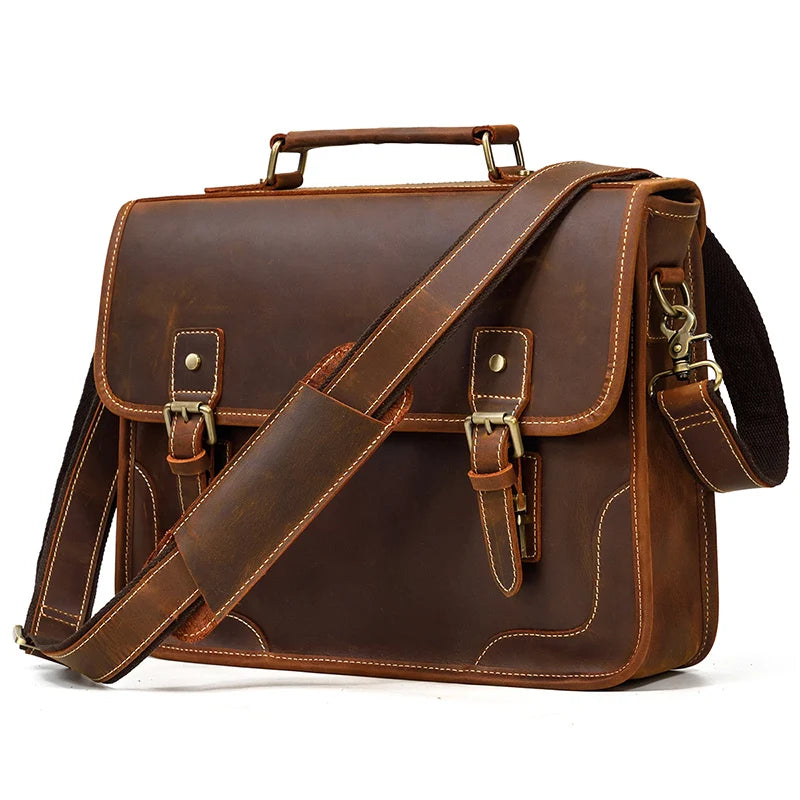 Vintage Men's Briefcase Genuine Leather 15.6" PC Laptop Bag Leather Business Messenger