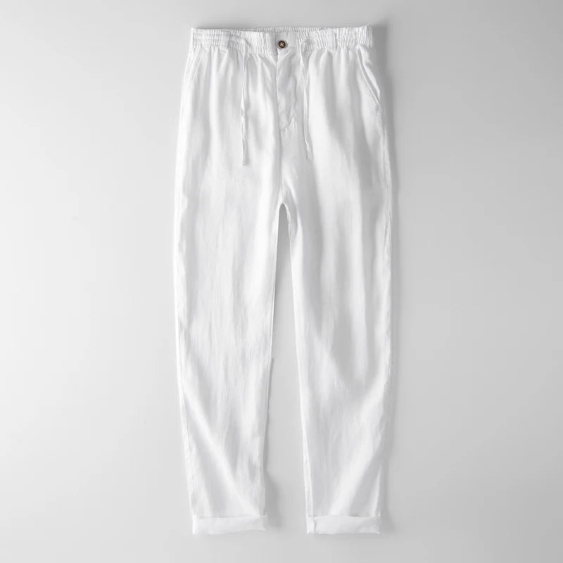 Men pants linen pure elastic waist trousers for men casual white pants men solid trousers men