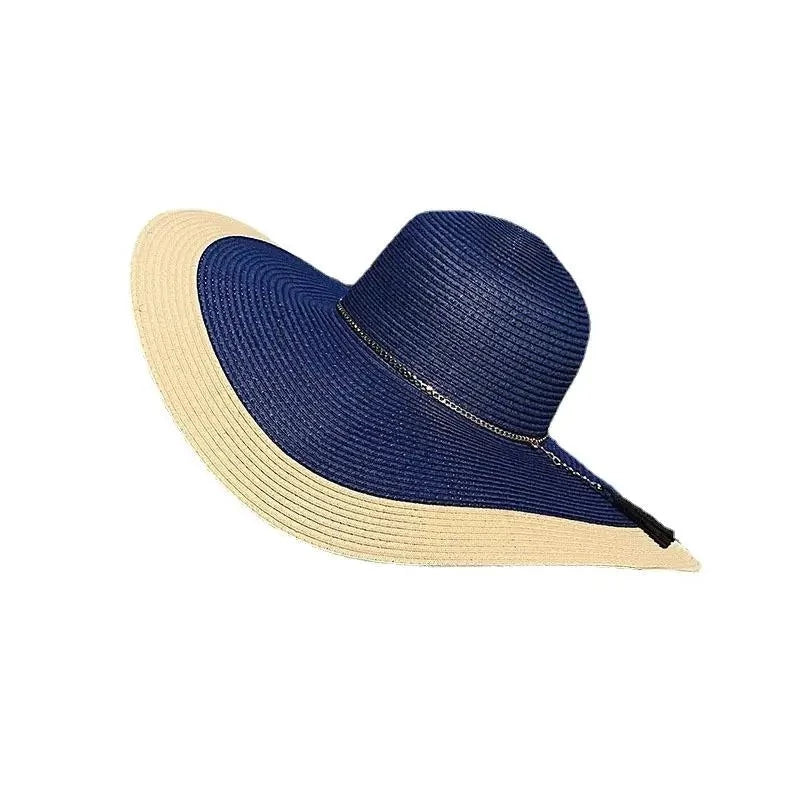 Beach Straw Hat Seaside Wild Holiday Wide Brim Women Summer Floppy Sun Hat With Chain