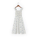 Floral Dresses For Women Elegant Ruffle Edge Square Neck Vacation Midi Dress Sleeveless Smocked Summer Dress Beach Sundress
