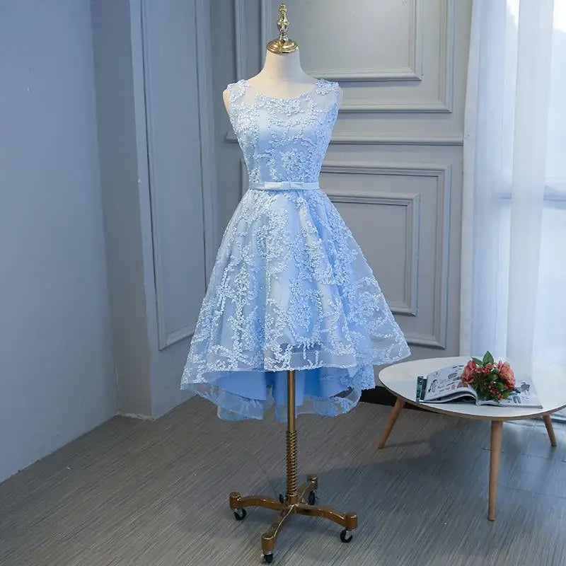 Elegant Lady Light Blue Bridesmaid Dresses Organza with Lining and Applique Zipper