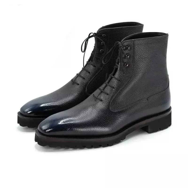 Solid Winter Black Men Boots Shoes Work Boots Add Velvet Simple Lace Up Shoes Men Genuine Leather