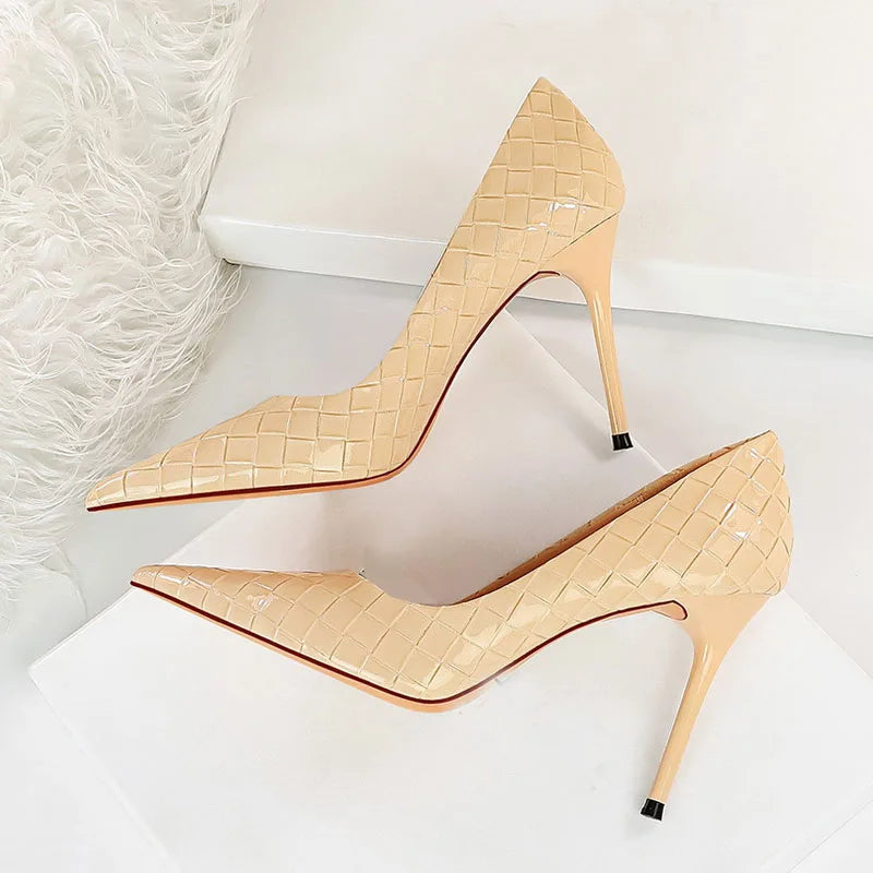 Spring Women Shoes High Heel Patent Leather Wedding Shoes Pointed Toe Party Pumps