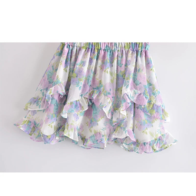 Sweet Floral Print Ruffle Skirt Women Elastic Mini Holiday Summer Boho Beach Casual