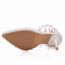 Crystal Queen Rhinestone Pointed Toe Women High Heels Flower Lace Ankle Strap Sandals Pearl Decoration Party Wedding Shoes