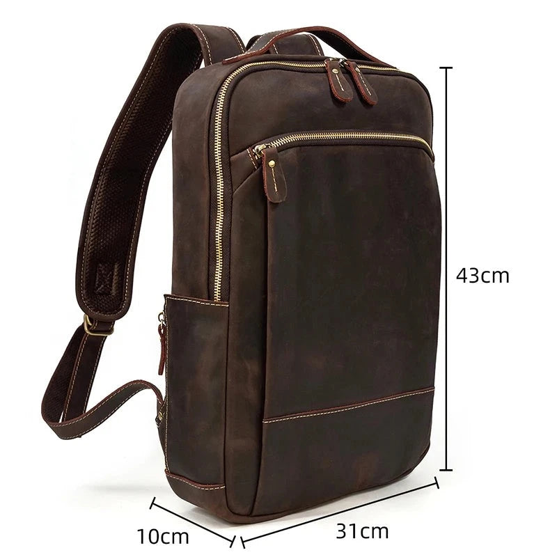 Leather Men's Backpack Fit 15.6 inch Laptop Big Daypack Travel Backpack