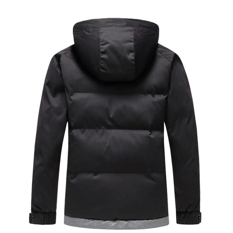 Men parka winter trendy cotton jacket thicken stripe windproof hooded outdoor loose overcoat