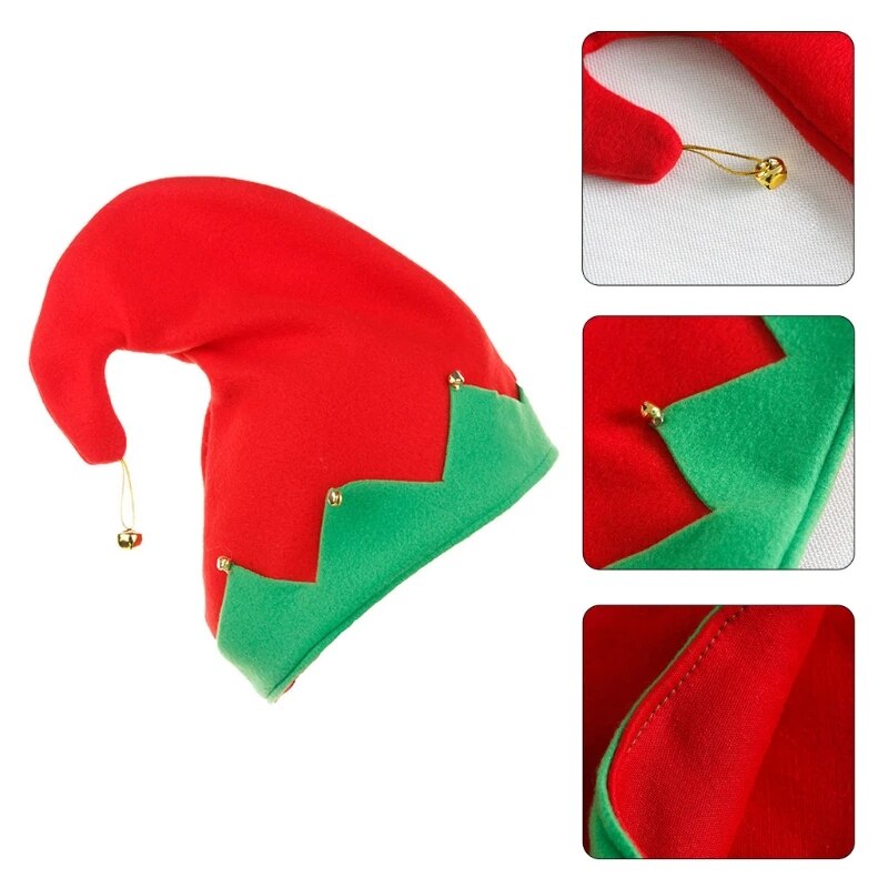 Plush Made with Metal Bell Decoration for Christmas Santa's Helper Hats Caps in Strongly Contrast