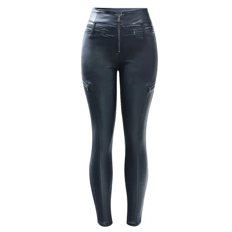 Leather Pants Warm Fleece Skinny Jeans Women Stretchy Motor Zipper Pencil Jeans For Women