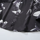 Hawaiian Beach Shirts Graffiti Flowers Long Sleeve Button Shirts Hip Hop Casual Holiday Party Blouse