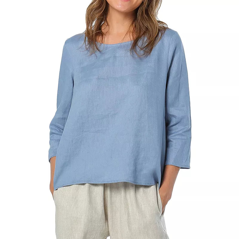 Linen Oversized T-Shirt Casual Asymmetrical Tees Woman Blouses Basic Female Top