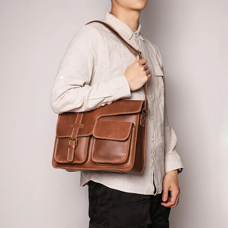 Retro casual shoulder bag Men's leather shoulder bag messenger bag Large capacity messenger bag