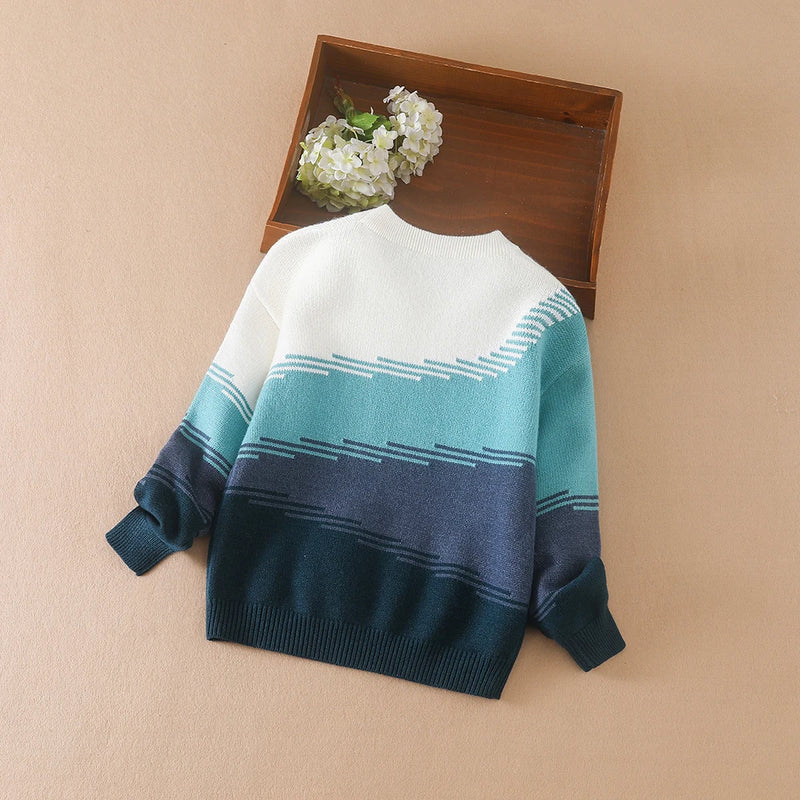 Tween Casual Round Neck Block Long Sleeve Sweater Clothing For Autumn/Winter Kids Knitwear