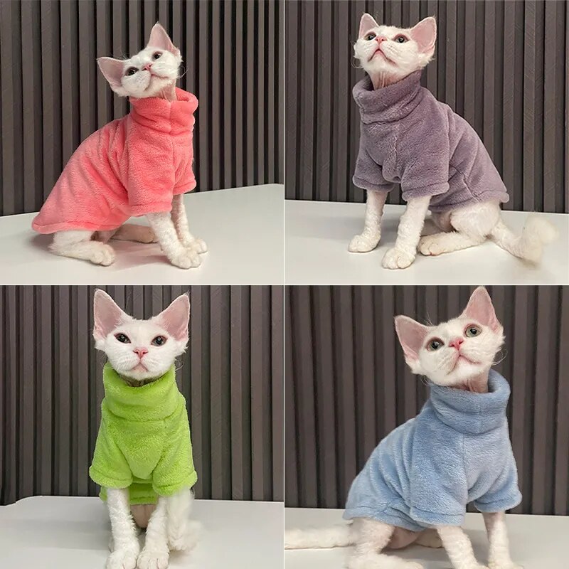 Turtleneck Cat Sweater Coat Winter Warm Hairless Cat Clothes Soft Fluff Pullover Shirt for Maine-Coon Cat Pet Clothing
