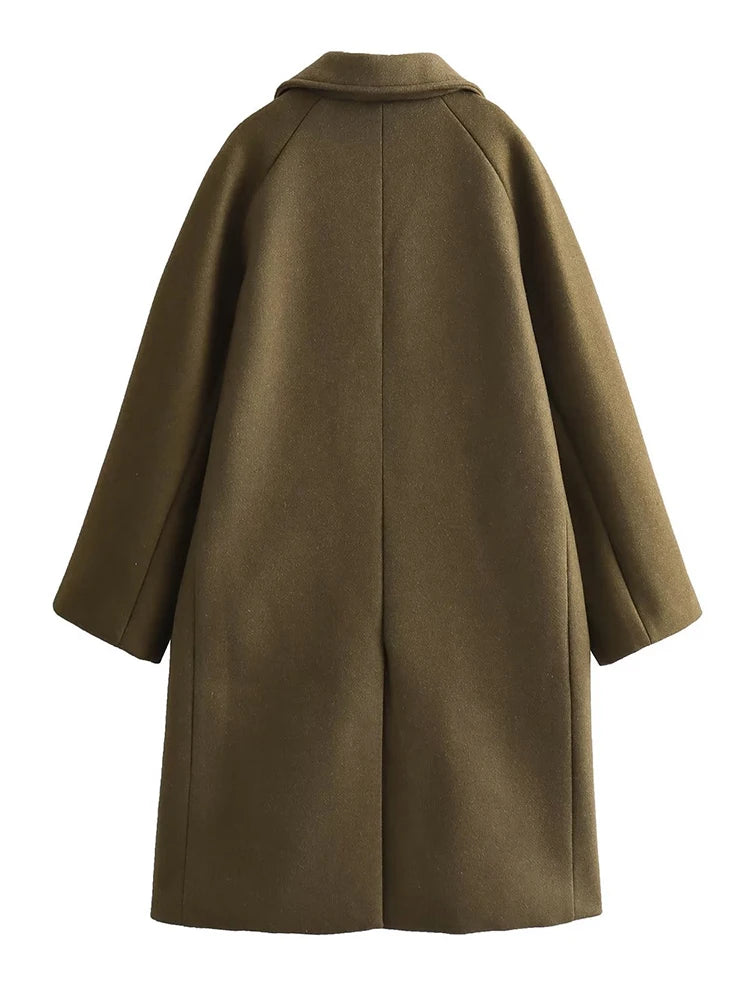 Autumn Winter Solid Elegant Loose Trench Coat Women's Woolen Jacket Clothes