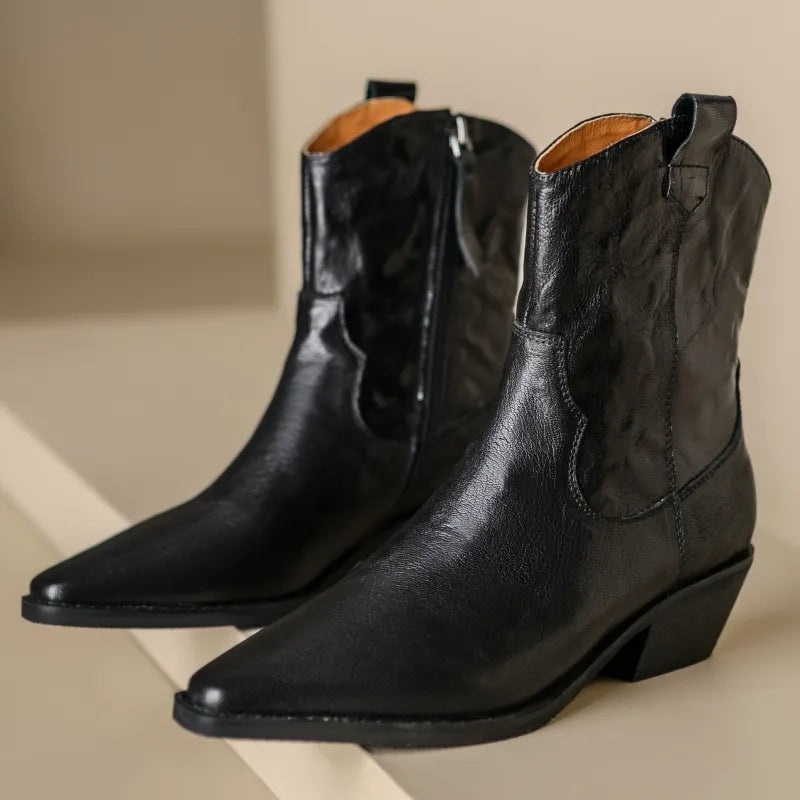 Retro Ankle Boots For Women Leather Winter Shoes Low Heels Short Motorcycle Boot Female