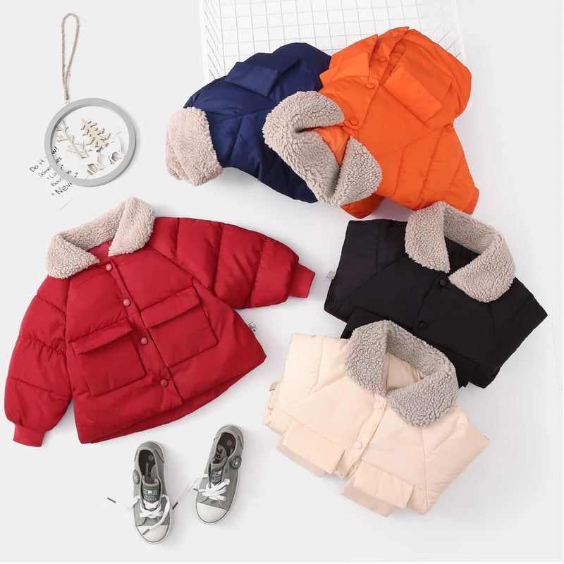 Winter Children's Warm Cotton-padded Jackets Kids Baby Lamb Wool Collar Thickness Coats Girls Boys Short Outerwear