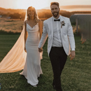 Elegant Crepe Cowl Neck Mermaid Wedding Gown For Brides Draped Spaghetti Straps Bridal Dress
