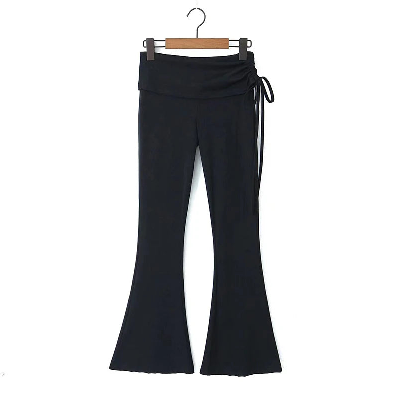 Sexy Low Waist Drawstring Tight High Stretch Flare Pants For Women Spring Summer Slim Trousers