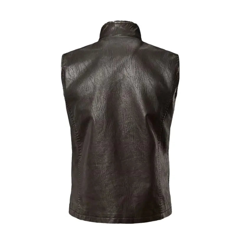 Men's Leather Vests Casual Retro Jacket Autumn Winter Outerwear Thick Male Coat