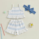 Baby Girl Fourth of July Outfits Sleeveless Ruffle Tank Tops Shorts Set Toddler Clothes