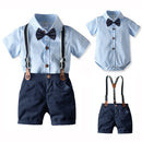 Baby Boys Gentleman Suit Summer 3-24 Months Infant Clothes Striped Shirt Suspender Shorts Boy Birthday Formal Wear