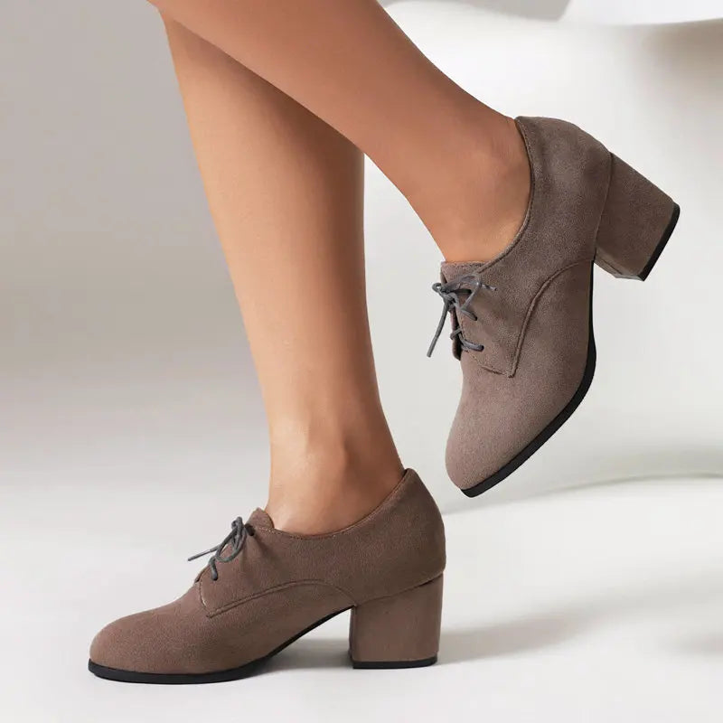 Women Pumps Round Toe Block Heels Flock Suede Office Lady Casual Female Shoes