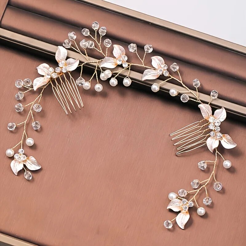Pearl Leaf Comb Headband Hair Accessories For Women Tiara Headband Wedding Accessories Headband on the head