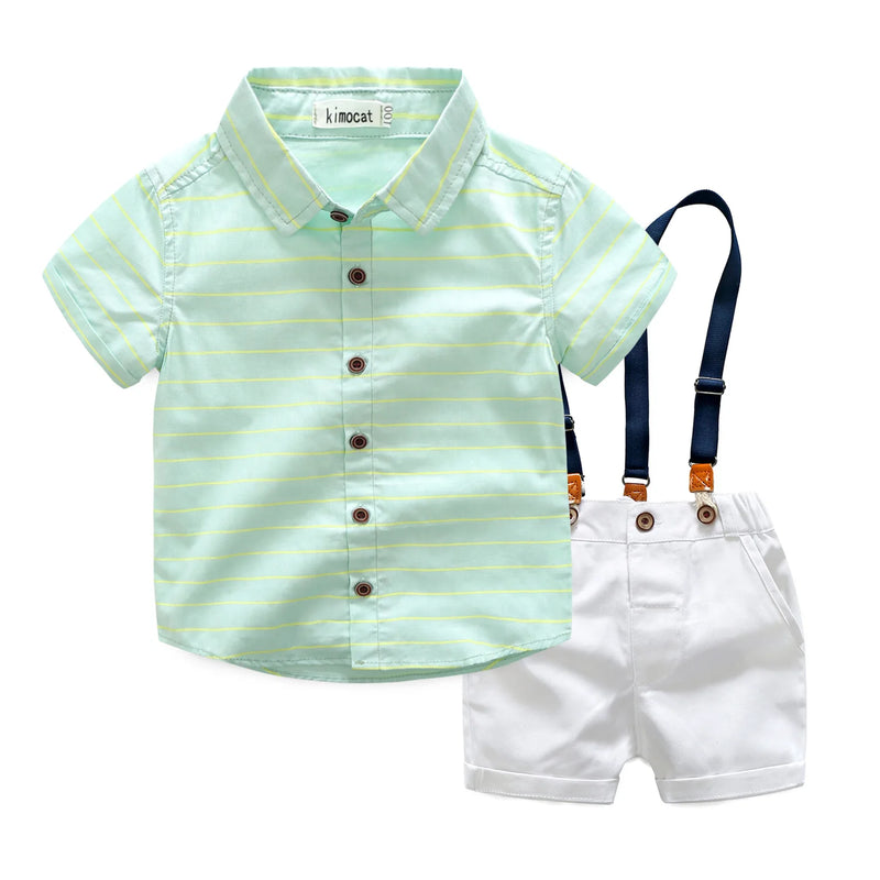 Kids Boys Summer Clothes Wear Soft Cotton Green Suit Children Striped T-shirt Shorts Casual Outfit