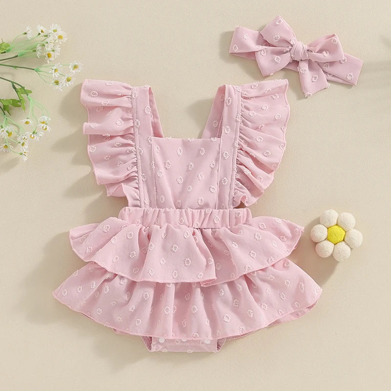 Newborn Baby Girl Outfits Ruffle Sleeve Romper Jumpsuit Cute Clothes and Headband