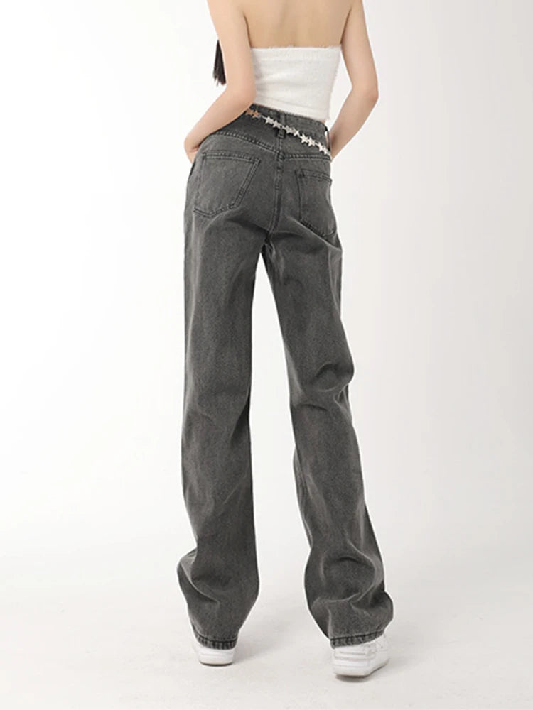 Jeans for Women Denim Pants Sequins Wide Leg Trousers Female Streetwear