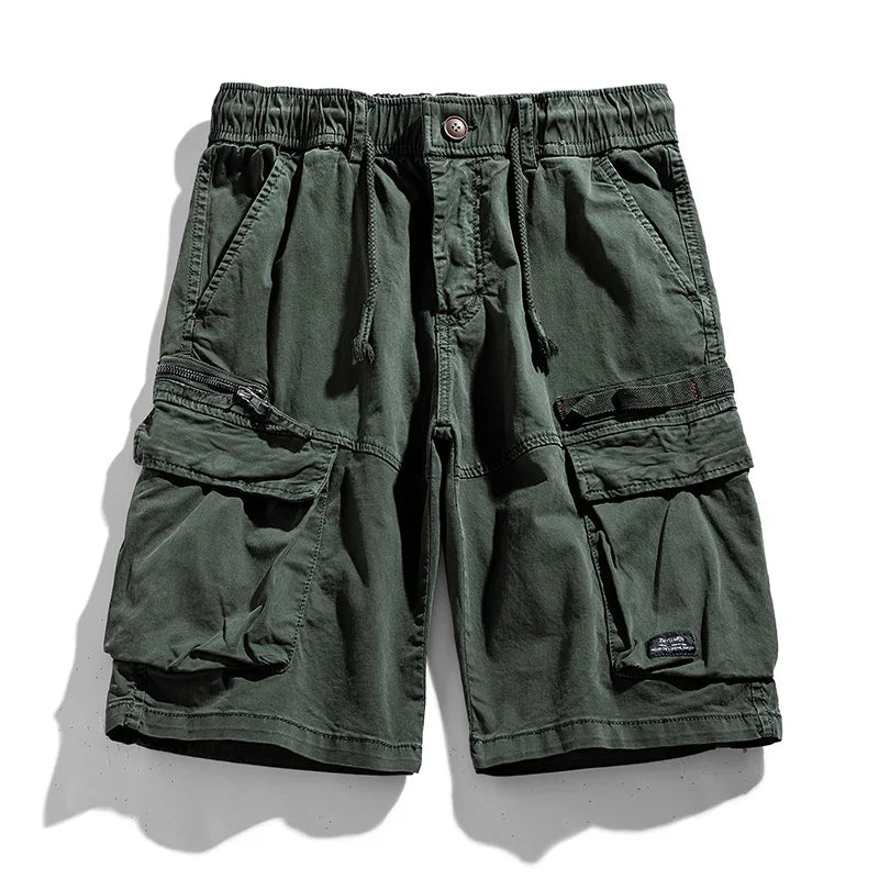 Summer Men Cargo Multi Pocket Cotton Shorts Casual Solid Elastic Waist Shorts Spring Shorts Pants