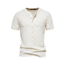 Cotton Waffle Henley T-Shirt for Men Solid Casual Short Sleeve Men's T-shirt Summer Designer Tops Tee Male