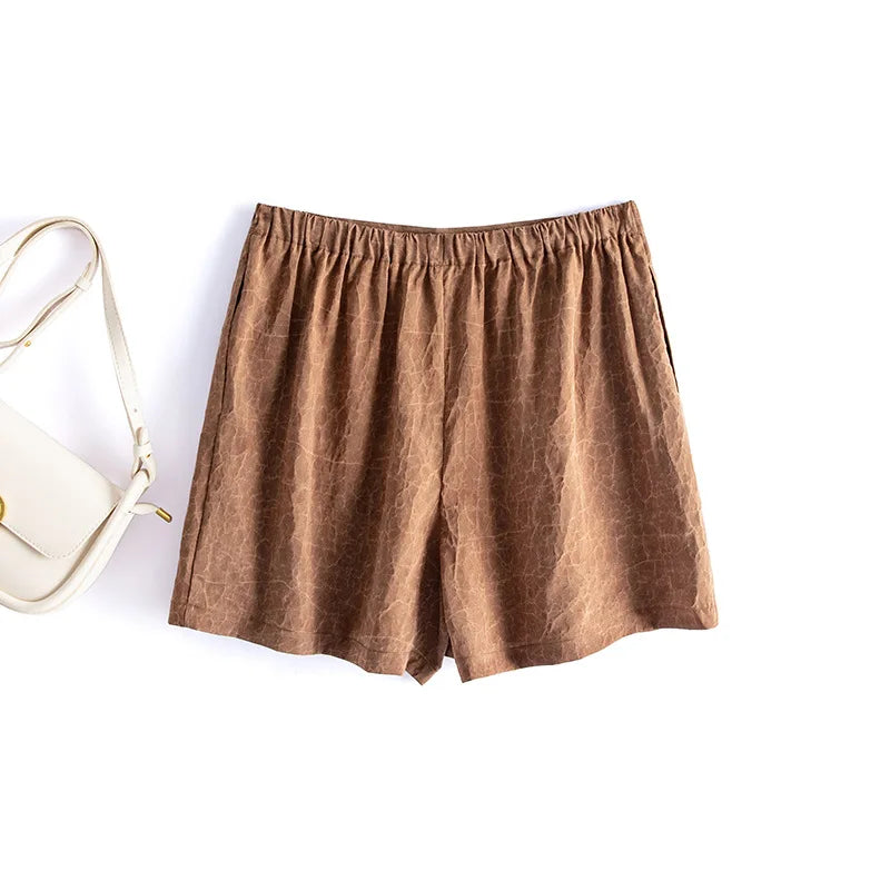 Silk Crepe Shorts Canton Woman Elastic Waist Casual Pants Chic Summer