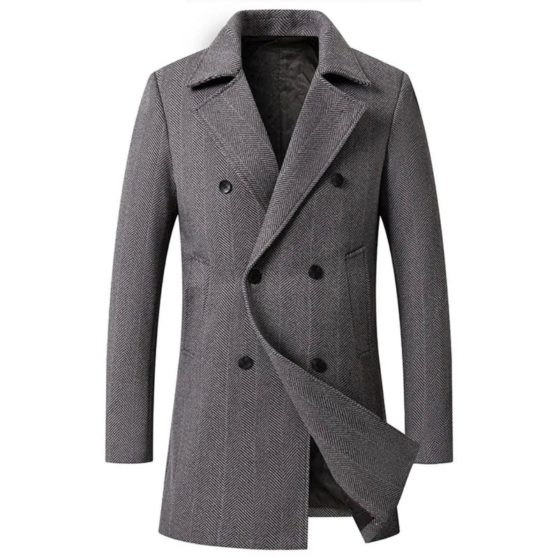 Men Wool Overcoat New Vintage Tweed Long Jackets Business Formal Male Suit Blazer