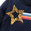 Autumn Spring Stars Beading Princess Girls Dresses Long Sleeve Children's Clothing Birthday Party