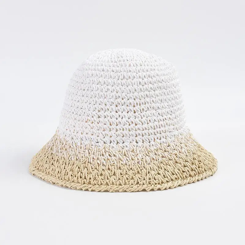 Gradient Straw Crocheted Bucket Hat Women's Spring Summer Casual Sunshade Beach Hats Foldable Hollow
