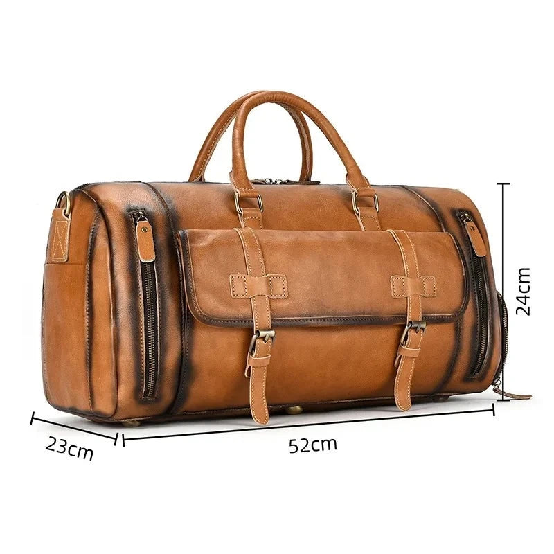 Leather travel bag for men's retro leather fitness bag leather handbag with shoe compartment luggage bag
