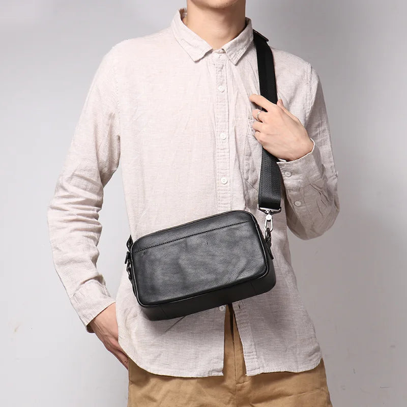 Men's Genuine Leather Shoulder Bag Crossbody Small Backpack Handheld Bag