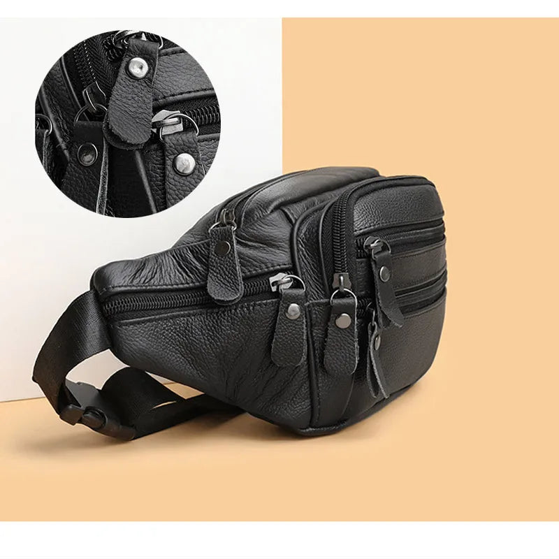 Genuine Leather Waist Bag for Men Leather Fanny Bagr Shoulder Bag Unisex Belt Waist Packs