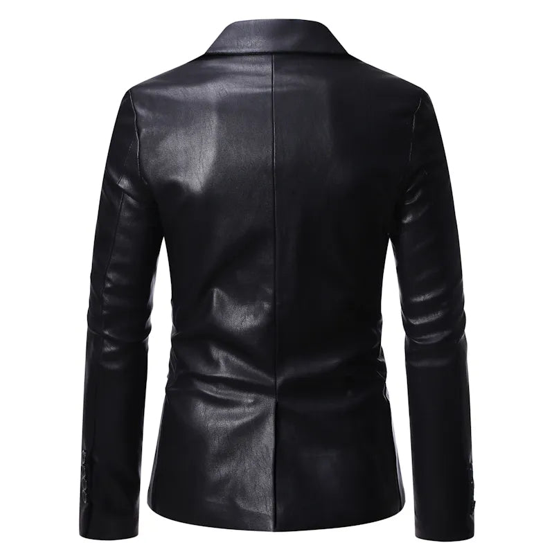 Autumn Winter Men's Business Luxury Blazer Banquet Leather Dress Suit Jacket Slim Texture