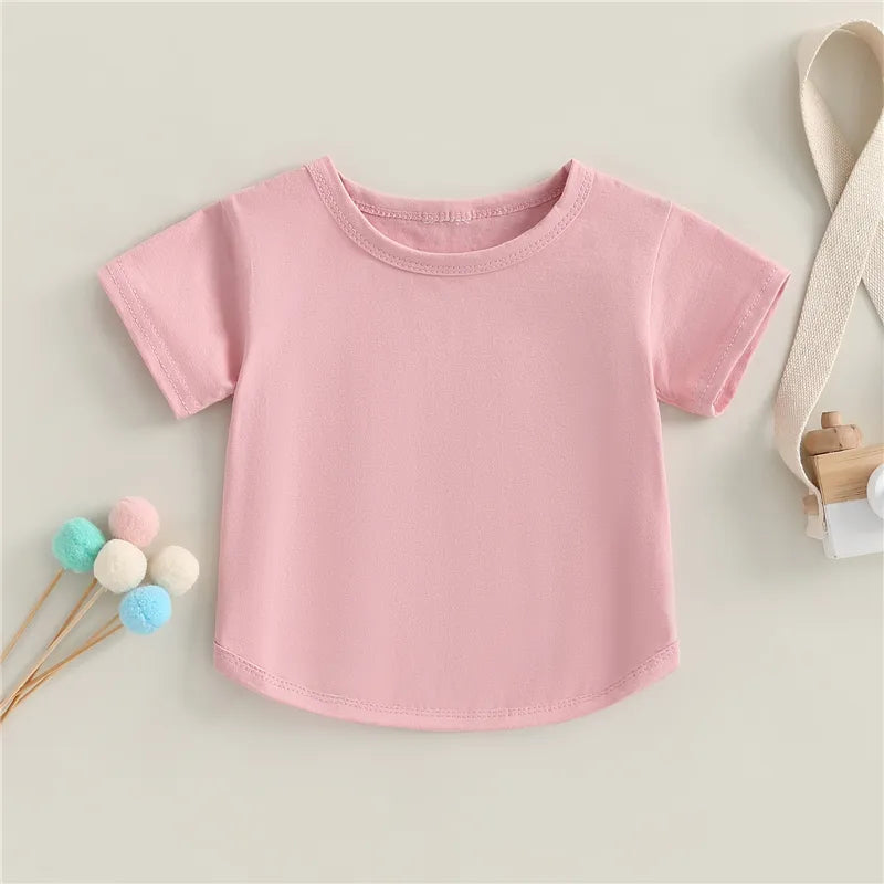 Kids Boy Girls T-Shirt Casual Summer Round Neck Solid Color Loose Short Sleeve Pullover Shirt Toddler Baby Tee Top Clothing