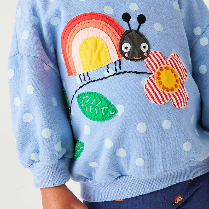Girls Sweatshirts For Autumn Spring  Embroidery Long Sleeve Hooded Shirts Dots Baby Clothing Shirts
