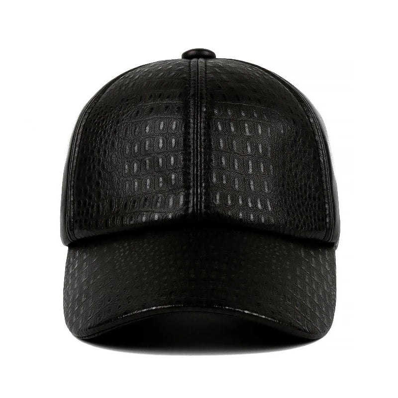 Spring Men High End Casual Leather Baseball Cap Male Outdoor Thin Crocodile Pattern Peaked Hats Adjustable Trucker