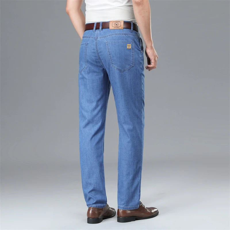 Summer Comfortable Soft Men's Baggy Jeans Men Business Casual Straight Loose High Waist Denim Pants