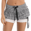 Womens Lace Trim Frilly Bloomers Bowknot Shorts Femme Ruffled Tiered Shorts Elastic Waistband Panties Party Costume
