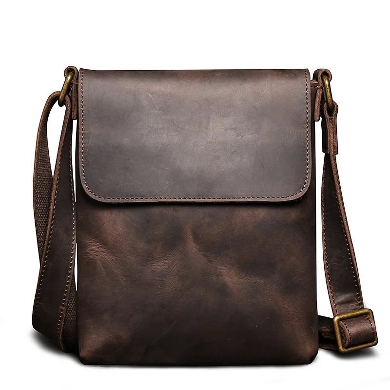 Vintage Shoulder Bag Simple Crossbody Bag Genuine Leather Men's Bag Large Capacity iPad Bag